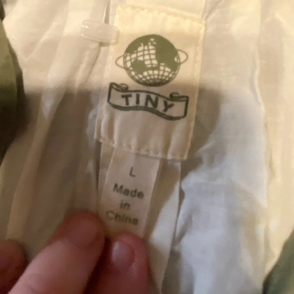 Tiny Anthropologie Olive Green Cargo Jacket White Floral Dainty Lace Large C2 - Picture 3 of 6